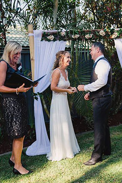 Celebrant Sue Raward reading marriage vows at a recent Gold Coast wedding