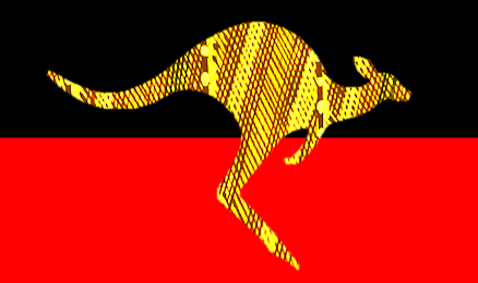 Yellow kangaroo on red and black background